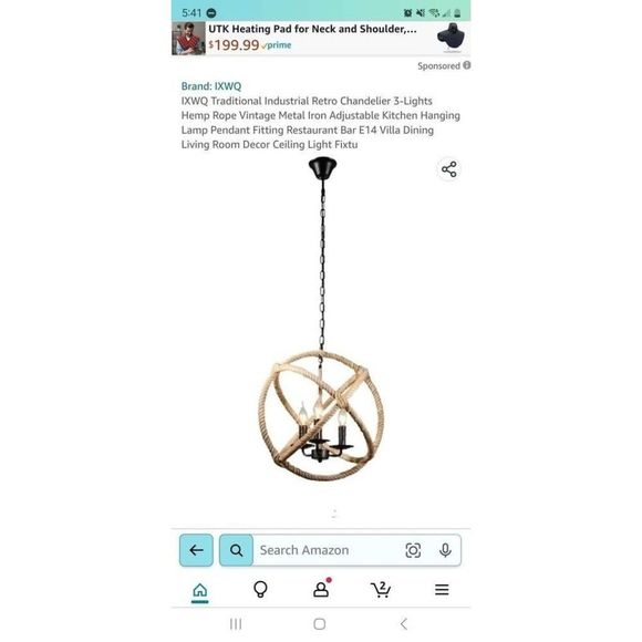 Traditional industrial Retro Chandelier 3 lights hemp rope vintage metal light - Picture 2 of 3